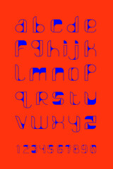 Typeface with lowercase and numerals in distorted visuals and bright colors. Inspired by psychedelic art (psychedelia). A visual displays related to the ingestion of psychedelic drugs