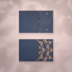 Blue color business card template with abstract brown pattern for your brand.