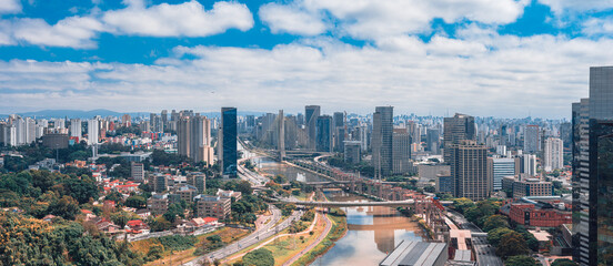 Fototapeta na wymiar Aerial panorama view of São Paulo city skyline buildings