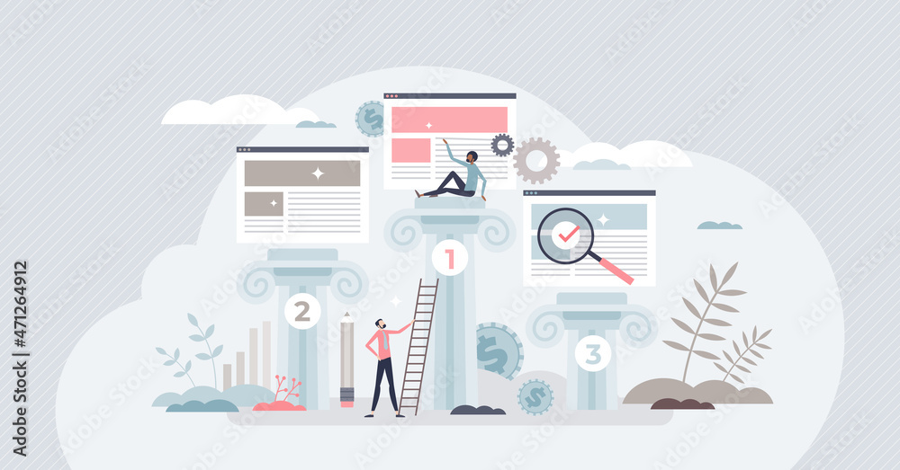 Canvas Prints website ranking and search engine top popular results tiny person concept. home page online rating r