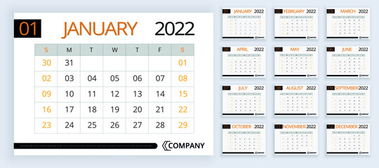 2022 new year simple calendar design template 