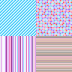 Set of seamless colored patterns. Pretty bright colors. Abstract geometric wallpaper of the surface. Striped backgrounds. Print for polygraphy, posters, t-shirts and textiles. Doodle for work