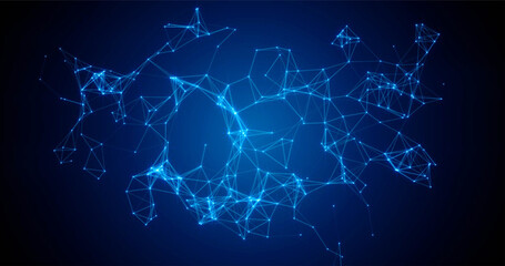 Plexus of lines and dots on a blue background, mockup
