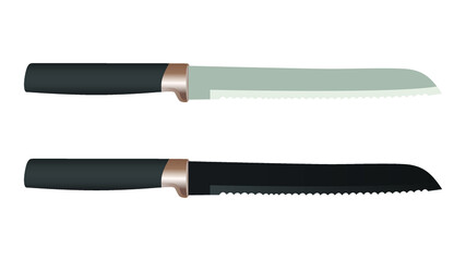 set of two realistic kitchen knives isolated on white, Vector illustration, chef knives, Cutlery icon set