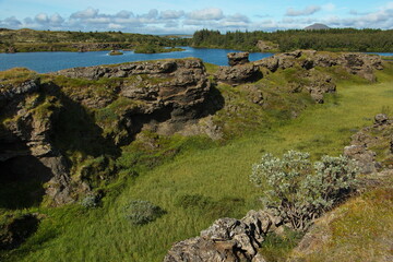 Fototapeta na wymiar View of Lake Myvatn from Skutustadhir in Iceland, Europe 