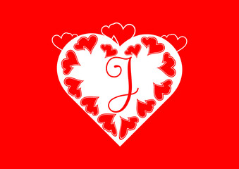 J letter logo with love icon, valentines day design template