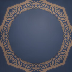 Blue postcard with luxurious brown ornamentation is ready for printing.