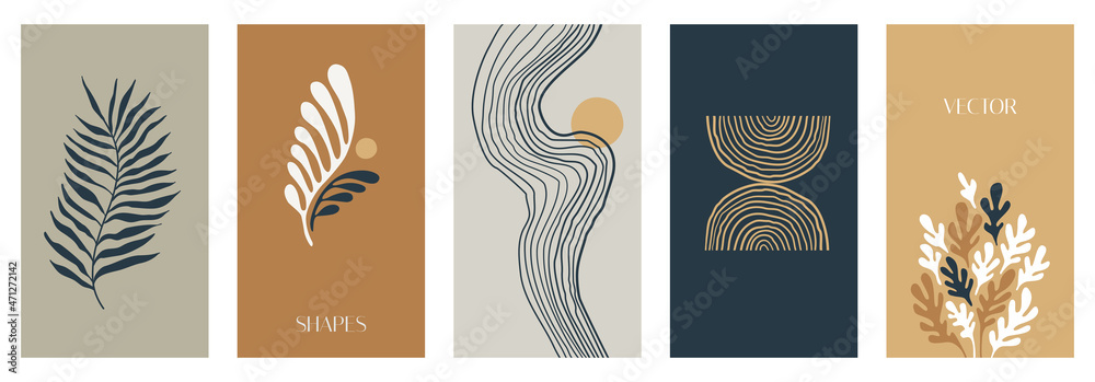 Poster Vector illustration in simple modern style - vertical abstract backgrounds and graphic prints - decorative frames with copy space for text for social media stories in boho minimal style