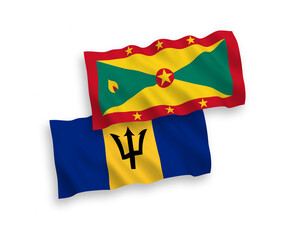 Fototapeta premium National vector fabric wave flags of Grenada and Barbados isolated on white background. 1 to 2 proportion.