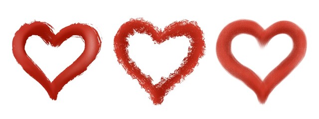 Valentine’s Day romantic illustration. Red hearts made with textured abstract brushes. Stylish minimalistic design for banner, poster, flyer, brochure, greeting card, cover.