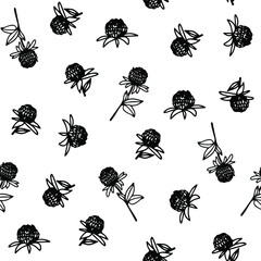 Seamless floral pattern with decorative black flowers, twigs, grass and leaves. White isolated background. Botanical print. Great for fabric, textile, cards. - 471273785