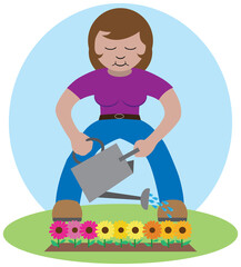 Woman Watering Flowers