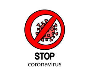 Coronavirus in the prohibition sign. Stop the infection. Icon. Vector illustration.