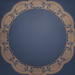 Brochure in blue with vintage brown ornamentation is ready for print.