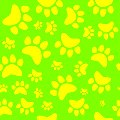 Fototapeta na wymiar Orange animal track, cat, dog paw seamless pattern. Vector illustration.