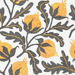 Embroidered seamless pattern. Isolated branches of flowers on a white background. Bohemian print for textiles and home decor. Vector illustration.