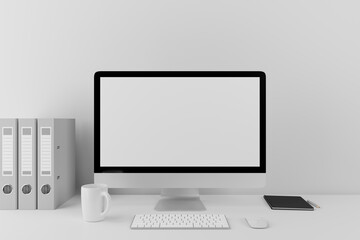3d illustration Modern computer monitor in the white room