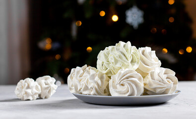 marshmallow on christmas background home food concept.