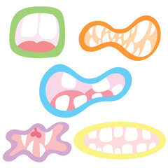 Cartoon Scary Funny Monster Mouth Illustration Collection with Teeth