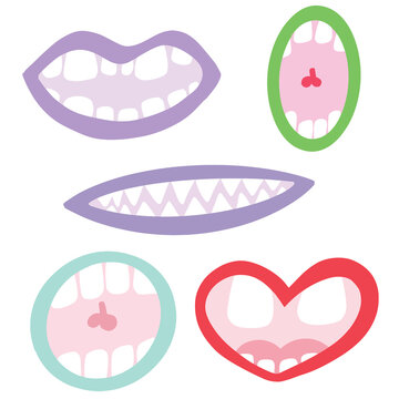 Cartoon Scary Funny Monster Mouth Illustration Collection with Teeth