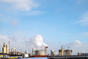 Winter cityscape on a sunny frosty day
