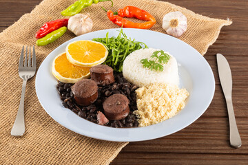 Feijoada typical Brazilian food. Traditional Brazilian food made with black beans
