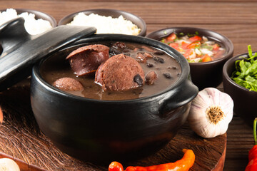 Feijoada typical Brazilian food. Traditional Brazilian food made with black beans