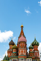 Fototapeta na wymiar Colorful domes of the Cathedral of Vasily the Blessed commonly known as Saint Basil's Cathedral at Red Square in Moscow, Russia, Europe