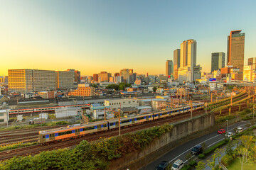 Fototapeta na wymiar グローバルゲートから眺めた名古屋駅方面の夕景