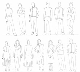 people one line drawing, vector