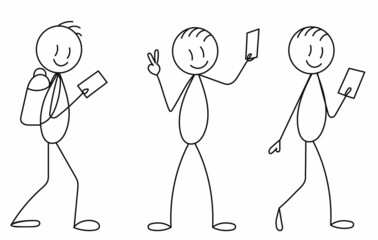 stick figure drawing people with phone