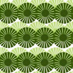 Seamless pattern abstract flowers on white background. Vintage green texture of plants for textile design.