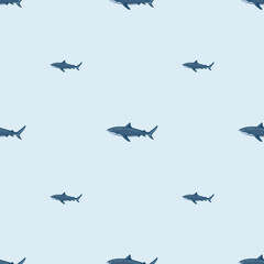 Seamless pattern Tiger shark light background. Gray textured of marine fish for any purpose.