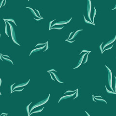 Seamless pattern seaweed on dark turquoise background. Marine flora templates for fabric.