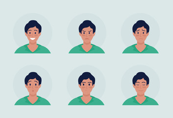 Fototapeta premium Man with different emotions semi flat color vector character avatar set. Casual style. Portrait from front view. Isolated modern cartoon style illustration for graphic design and animation pack
