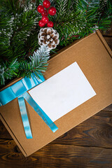 Gift under the tree top view with copy space