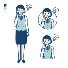 インカムをつけたビジネス女性が困っているイラスト