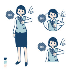 インカムをつけたビジネス女性が抗議・ブーイングしているイラスト