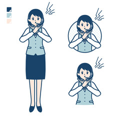 インカムをつけたビジネス女性が腕でばってんを作っているイラスト