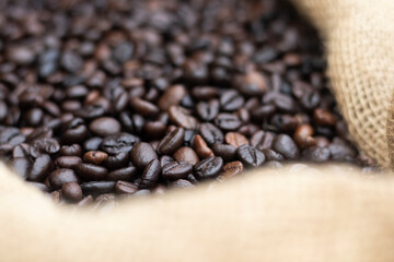 Roasted coffee beans is in .sack