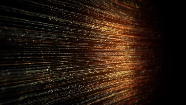 Abstract Flowing Digital Data Lines Network And Communication Loop/ 4k animation of an abstract wallpaper looped background of light stroke glowing and waving with ambien occlusion and depth of field