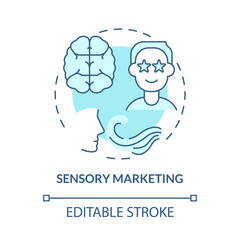Sensory branding concept icon. Sound and scent advertising. Marketing strategy. Appealing consumers senses abstract idea thin line illustration. Vector isolated outline color drawing. Editable stroke