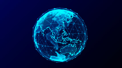 Abstract planet Earth with particles and a connected shell with lines. Global network connection. Science and technology. 3D rendering.