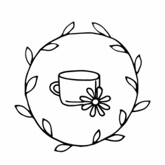 vector illustration of a mug in a frame in a doodle style