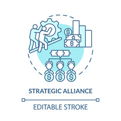 Strategic alliance blue concept icon. External expansion abstract idea thin line illustration. Companies cooperation, partnership. Joint project. Vector isolated outline color drawing. Editable stroke