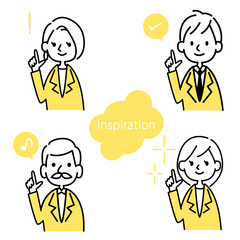 会社員のアイコンセット　ひらめきポーズのベクター素材