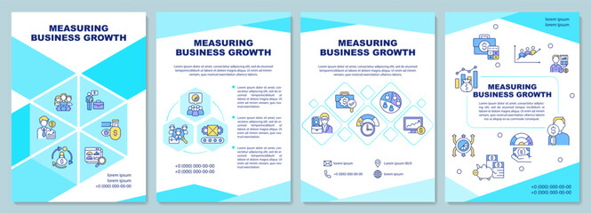 Measuring business growth brochure template. Company development. Flyer, booklet, leaflet print, cover design with linear icons. Vector layouts for presentation, annual reports, advertisement pages