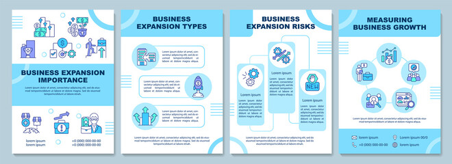 Expand business brochure template. Company development. Flyer, booklet, leaflet print, cover design with linear icons. Vector layouts for presentation, annual reports, advertisement pages