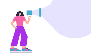 Character speaks into a megaphone