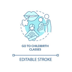 Go to childbirth classes blue concept icon. Partner support during pregnancy abstract idea thin line illustration. Husband involvement. Vector isolated outline color drawing. Editable stroke